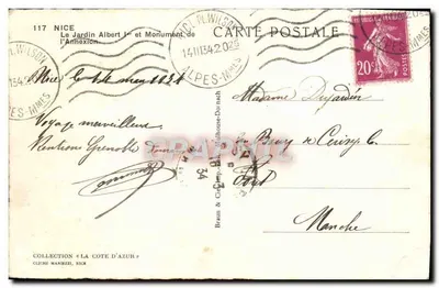 Ogród Alberta I i Pomnik Annexji — Nice — Kolekcja «La Côte d'Azur» — Rewers