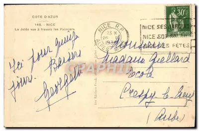 Nice - La Jetée vue à travers les Palmiers — éditeur Les Éditions Frank, Avenue Alber, n°146 — Verso