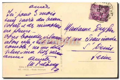 Widok z wybrzeża Nicei — wydawca L. Gilletta, n°156 — Rewers