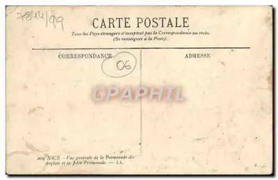 NICE — Ogólny widok Promenady Anglijskiej — Wydawca LL, n° 209 — Rewers