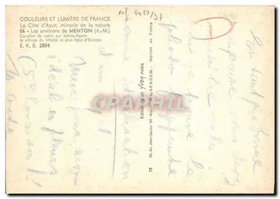 Sainte-Agnès — Pôr do sol sobre o vilarejo mais alto da Europa — Edição Jean-Jaurès-94 — Verso