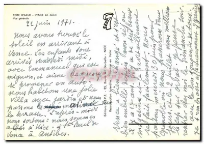 Vence — Vista geral — Edições S.E.P.T. - 35, Boulevard Gambetta - Nice — Verso
