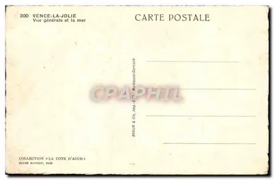 Vence-la-Jolie — Ogólny widok i morze — kolekcja 'La Côte d'Azur', wydane przez Braun & Cie, Nice — Rewers