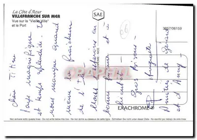 Villefranche-sur-Mer — Costa Azul — editor SAE Exachrome, n° 3857/06159 — Verso