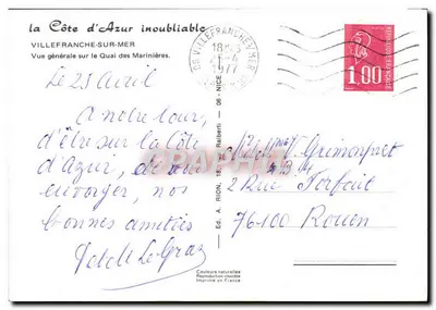 Rion — Vista geral sobre o Quai des Marinières — Éd. A. Rion — Verso