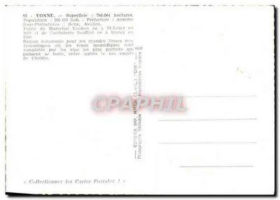 Yonne — Carte postal turística com mapa e vistas — Editor CIM, série 93 — Verso