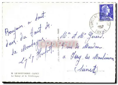 Le Mont-Dore - Sancy — O teleférico — editor C.A.P. n°32 — Verso
