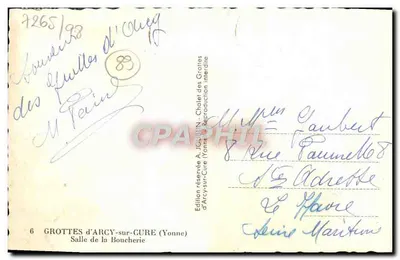 Grutas de Arcy-sur-Cure — Sítio pré-histórico — Edição A. Jouhet (Yonne) — Verso