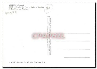Asquins (Yonne) — Entrada do País, Igreja de Asquins e Basílica de Vézelay — IMP. MACON — Verso
