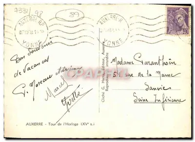 AUXERRE - Torre da Hora (século XV) — G. Harry, Editor, Auxerre — Verso