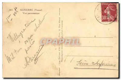 Auxerre (Yonne) — Widok panoramiczny — Les Éditions d'Art Yonne, Paryż — Rewers