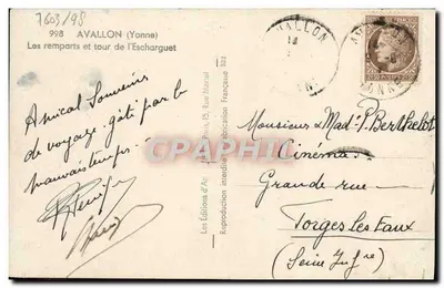 Avallon (Yonne) — Les remparts et tour de l'Éscharguet — Éditions d'Art Paris — Rewers