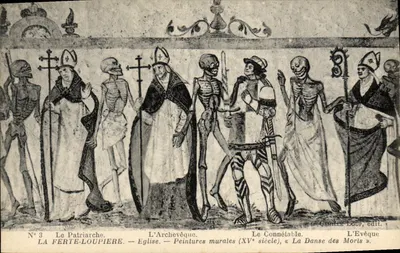 La Ferté-Loupière — Igreja — Pinturas murais (século XV), « A Dança dos Mortos » — Camille Loup, editor
