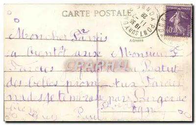 PONT-sur-YONNE — A Porta do Castelo — Antiga Residência dos Príncipes de Nemours — A. Mondou, editor em Sens — Verso