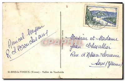 St-BRIS-le-VINEUX (Yonne) — Vallée de Vaufrôide — Éditeur Paul Cantin — Verso