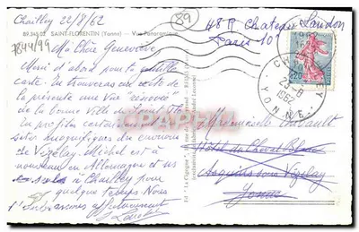 Vizélay — Vista Panorâmica — Bilhete postal antigo n°89.345.02, editada por André Lecorné — Verso