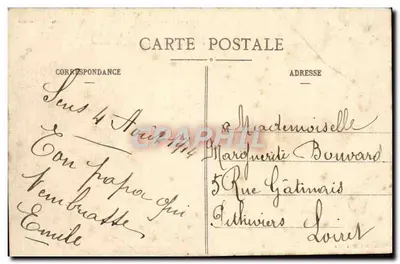 Sens - La Caisse d'Épargne — edificio de la antigua fábrica de calzado Marchand, inaugurada el 12 de octubre de 1902 — Reverso