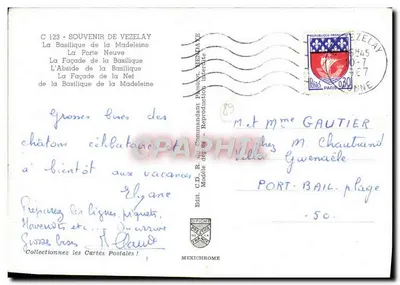 Vézelay — Lembrança da Basílica e de seus monumentos — Editor Mexichrome, n° C 123 — Verso