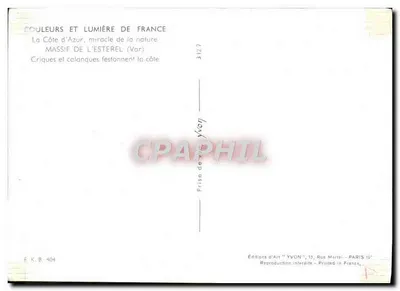 Côte d'Azur — Massif de l'Esterel (Var) — Wydawnictwo Sztuki 'YVON', Paryż — Rewers