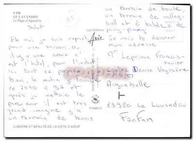 Aiguebelle — vista panorâmica da praia e das colinas — Les Editions Aris, n° 9558 — Verso