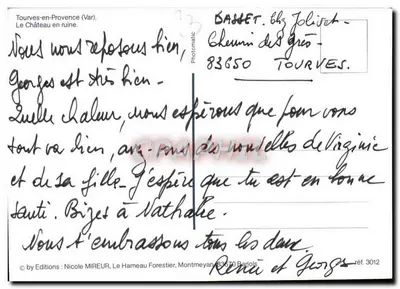 Tourves-en-Provence — Zrujnowany zamok — Wydawnictwo Nicole MIREUR, ref. 3012 — Rewers