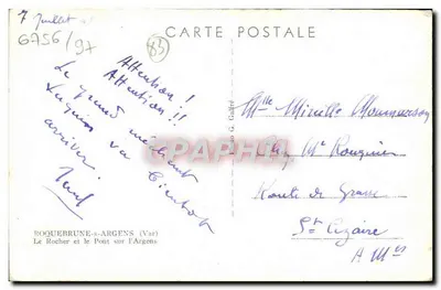 Roquebrune-sur-Argens — Skalista wzgórze i most nad Argens — Fotografia G. Galfret — Rewers