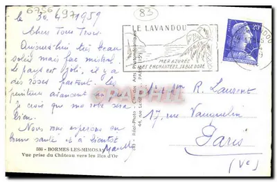 Nowoczesna pocztówka Widok z zamku w kierunku Wysp Złotych — Bormes Les Mimosas — Rewers