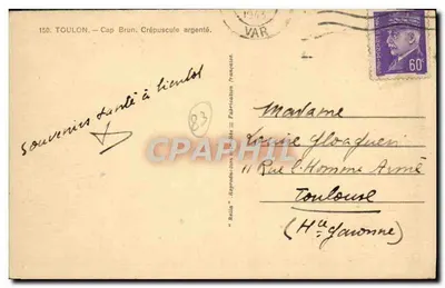 Stara pocztówka Toulon Cap Brun Crepuscule Argente — Rewers