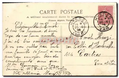 Carqueiranne — praia e homem sob árvore — Pouillan, fot., Hyères, n°129 — Verso