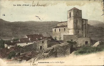 Bilhete postal antigo A Costa do Azul Collobrières A Velha Igreja