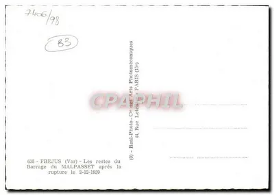 Zbiornik Malpasset — po awarii — wydawca Real-Photo-Cie des Arts Photomécaniques — Rewers