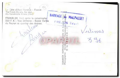 Fréjus (83) — Widok z powietrza po katastrofie zapory Malpasset — Wydawca Combier — Rewers