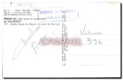 Barragem de Malpasset — Fréjus (Var) — Impressor Bier — Verso