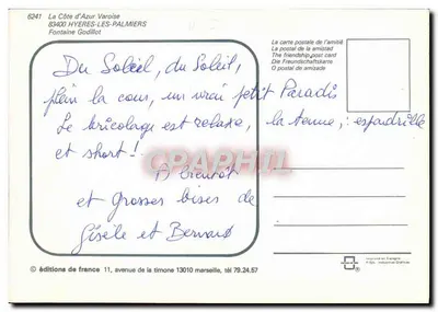 Fonte do Sol em Toulon — editor Fontaine Godillot, n° 6241 — Verso