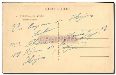 Hyères-les-Palmiers — Avenue Godillot — wydawca H. J. Bagarry Fils et Cie — Rewers