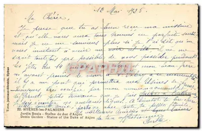 Jardim Denis - Estátua do duque de Anjou — Hyères-les-Palmiers — Taron, Journaux-librairie — Verso