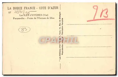 Les Îles d'Hyères - Pointe de l'Oustaou de Diou — Les Éditions d'Art YVON, n° 57 — Verso