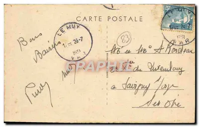 Bilhete postal antigo A Vista da Igreja e Praça do Mercado em Le Muy — Verso