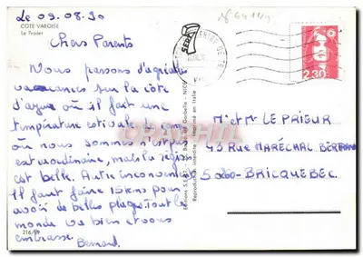 Pradet — Lembrete de — Editor: Edições S.E.A.T. - 20 Boulevard de la République, Nice — Verso