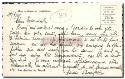 Les Rochers du Trayas — vista da costa rochosa — editor Grapheil, n° 216 — Verso