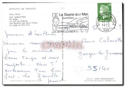 Les Saplettes — Costa Azul — Edições 'Arts Graphiques', Toulon — Verso