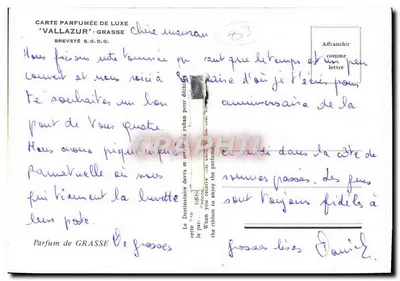 Saint-Tropez — vista del porto incorniciata — cartolina profumata Vallazur — Verso