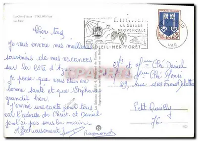 Port Toulon — widok portu z dużym statkiem i jachtami — Wydawnictwo Cogolin — Rewers