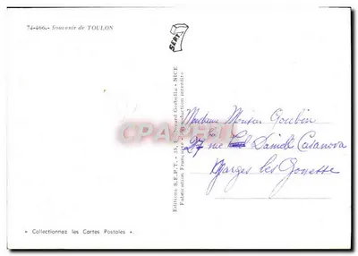 Toulon — Vista Geral, O Cabo Marrom, A Praça da Liberdade, Alfândega - Porto, Hotel de Ville — Edições S.E.P.T. - 74-466 — Verso