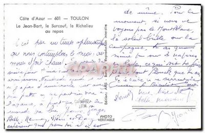 Côte d'Azur — TOULON — Le Jean-Bart, le Surcouf, le Richelieu au repos — Éditions ARIS — Rewers