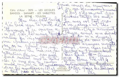 Costa Azul — Les Lecques, Bandol, Sanary, Les Sablettes, La Seyne — Lembrança — Verso