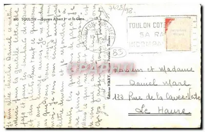 Toulon — Plein Albert Ier en de Care — Uitgave MARY, 890 — Achterkant