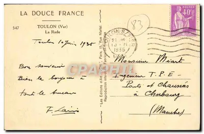 Bilhete postal antigo Toulon La Rade Bateaux — Verso