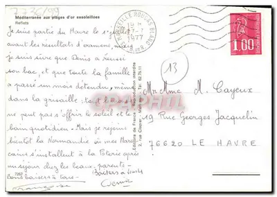 Vista da Mediterâneo nas praias douradas ensolaradas — Edições de França, série 7267 — Verso