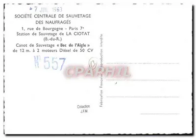 Reddingsboot « Bec de l'Aigle » — Station La Ciotat — Centrale Vereniging voor Nauwkeerigen — Achterkant